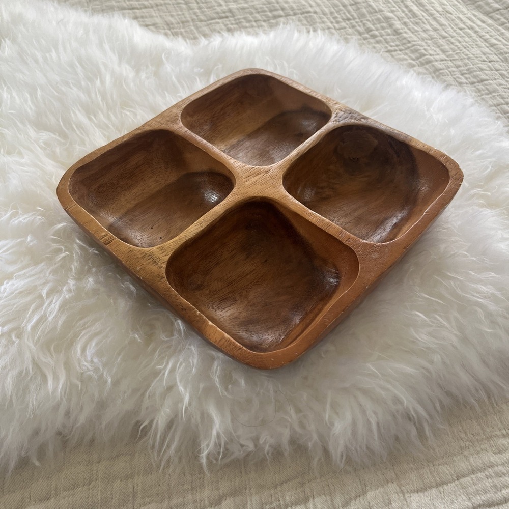 Mid-century Wood 4-Section Serving Dish Acacia Wood